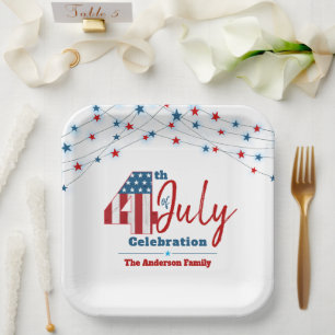 Patriotic July 4th Red White Blue USA Flag Stars Paper Plate
