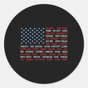 Patriotic July 4th Usa American Flag All 50 State Classic Round Sticker