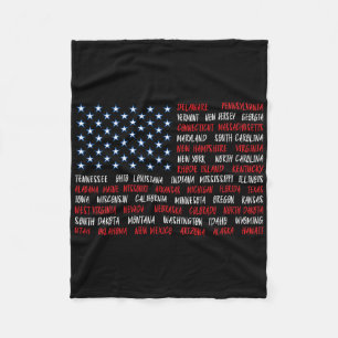 Patriotic July 4th Usa American Flag All 50 State Fleece Blanket