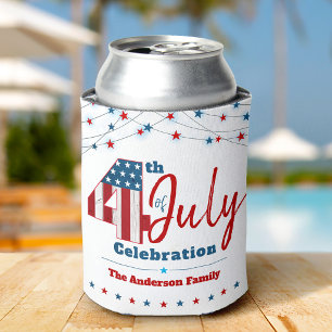 Patriotic July 4th USA Flag Red White Blue Stars Can Cooler