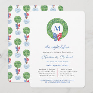 Patriotic July 4th Wreath Wedding Rehearsal Dinner Invitation