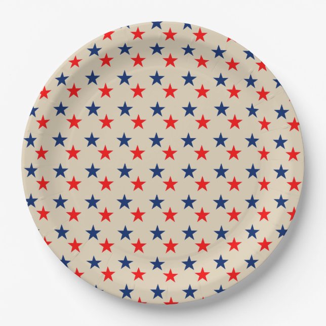 Patriotic July USA American Rustic Country Stars Paper Plate (Front)