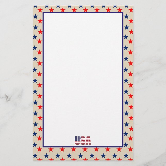 Patriotic July USA American Rustic Country Stars Stationery (Front)