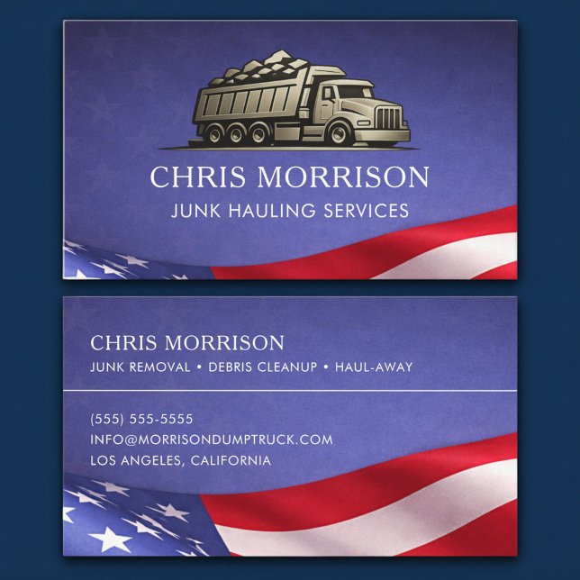 Patriotic Junk Hauling Service Truck  Business Card (Creator Uploaded)