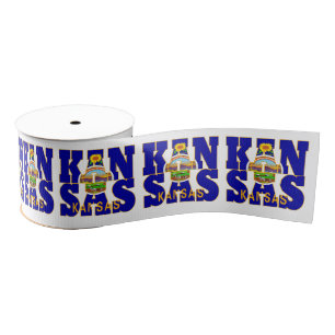 Patriotic Kansas state flag typography design Grosgrain Ribbon