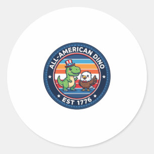Patriotic Kawaii Dinosaur All-american DINO EST 17 Classic Round Sticker