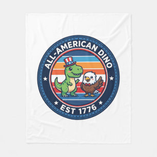 Patriotic Kawaii Dinosaur All-american DINO EST 17 Fleece Blanket