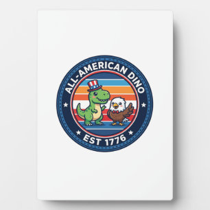 Patriotic Kawaii Dinosaur All-american DINO EST 17 Plaque