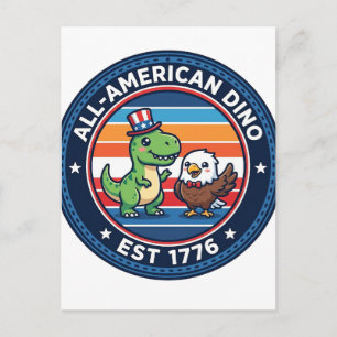 Patriotic Kawaii Dinosaur All-american DINO EST 17 Postcard