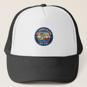 Patriotic Kawaii Dinosaur All-american DINO EST 17 Trucker Hat