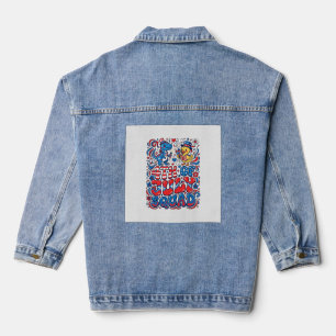 Patriotic Kawaii Dinosaur Best Step-dad Ever Step- Denim Jacket