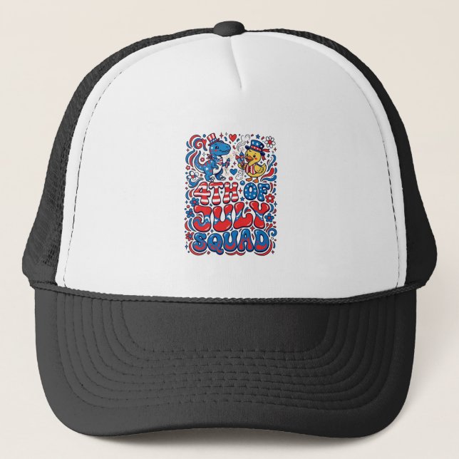 Patriotic Kawaii Dinosaur Best Step-dad Ever Step- Trucker Hat (Front)