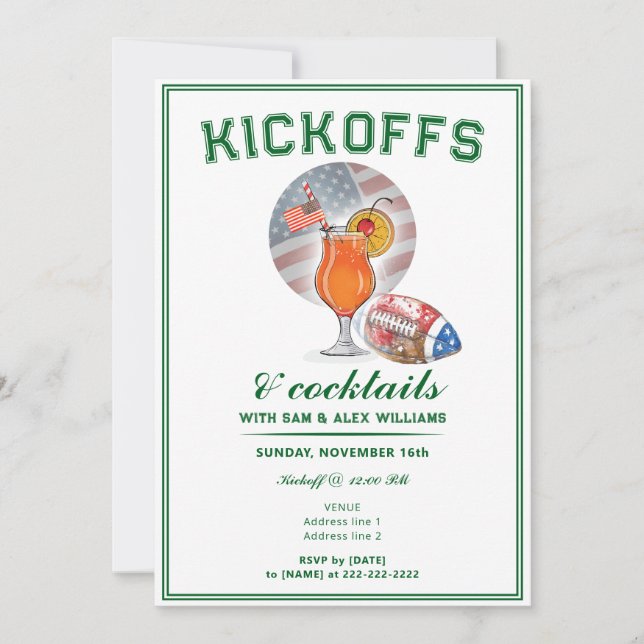 Patriotic Kickoffs & Cocktails Game Day Football Invitation (Front)