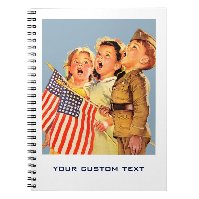 Patriotic Kids 1940s Vintage Art  Notebook (Front)