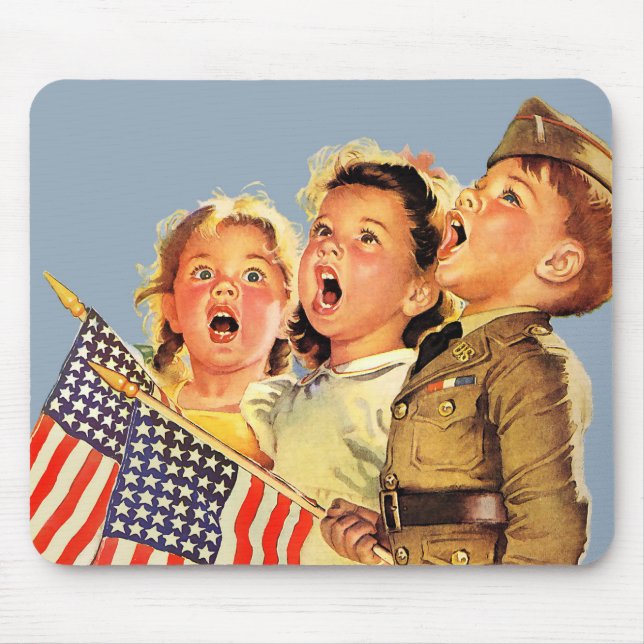 Patriotic Kids 1940s Vintage Illustration  Mouse Mat (Front)