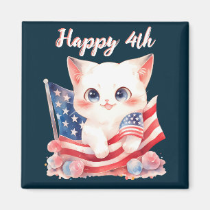 Patriotic Kitten 4th of July Happy 4th Custom Magnet
