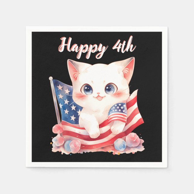 Patriotic Kitten 4th of July Happy 4th Custom Napkin (Front)