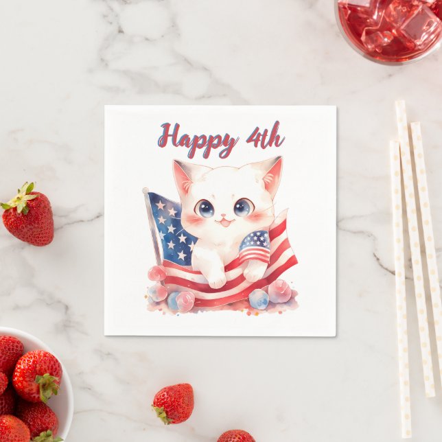 Patriotic Kitten 4th of July Happy 4th Custom Napkin (Insitu)