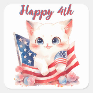 Patriotic Kitten 4th of July Happy 4th Custom Square Sticker