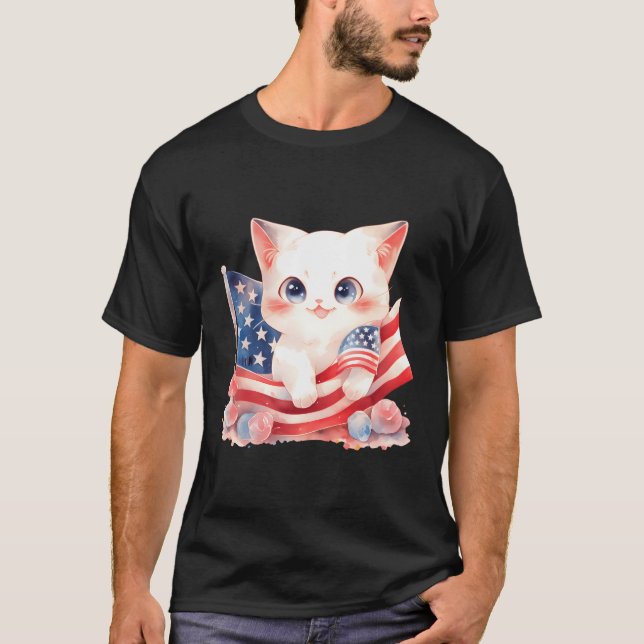 Patriotic Kitten 4Th Of July Usa Independence Day T-Shirt (Front)