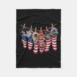 Patriotic Kittens In Aamerican Flag Socks Funny Fleece Blanket