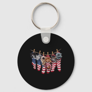 Patriotic Kittens In Aamerican Flag Socks Funny Key Ring