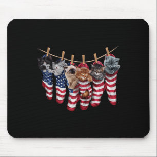 Patriotic Kittens In Aamerican Flag Socks Funny Mouse Mat