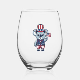 Patriotic Koala Vector Vintage Shirt Design_1 Stemless Wine Glass