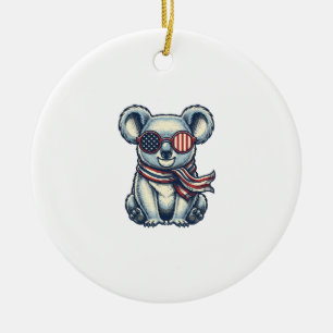 Patriotic Koala Vintage Engraving Shirt Design_1 Ceramic Tree Decoration