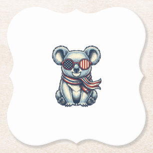 Patriotic Koala Vintage Engraving Shirt Design_1 Paper Coaster