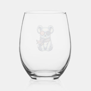 Patriotic Koala Vintage Engraving Shirt Design_1 Stemless Wine Glass