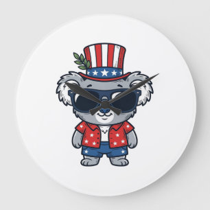 Patriotic Koala Vintage Style Vector Art_1 Large Clock