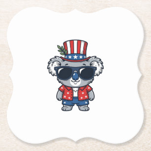 Patriotic Koala Vintage Style Vector Art_1 Paper Coaster