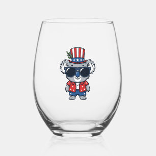 Patriotic Koala Vintage Style Vector Art_1 Stemless Wine Glass