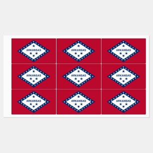 Patriotic labels with flag of Arkansas State, USA