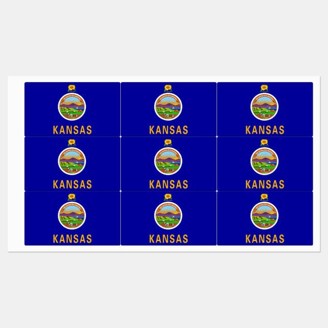 Patriotic labels with flag of Kansas State (Sheet)