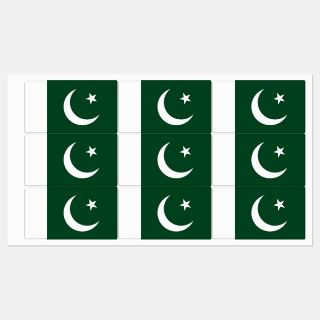 Patriotic labels with flag of Pakistan (Sheet)