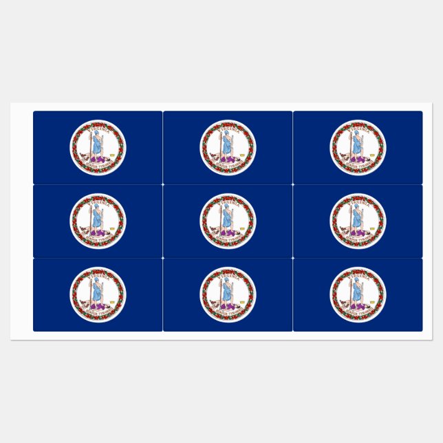 Patriotic labels with flag of Virginia State (Sheet)