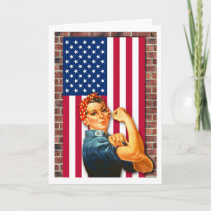 Patriotic Labor Day Rosie the Riveter USA Flag Card