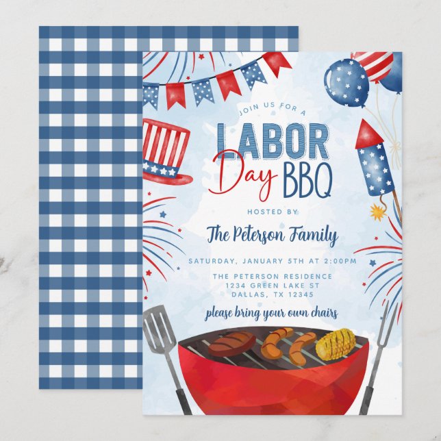Patriotic Labour Day BBQ Party Invitation (Front/Back)