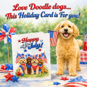Patriotic Labradoodle Dog Art 4th of July  Holiday Card