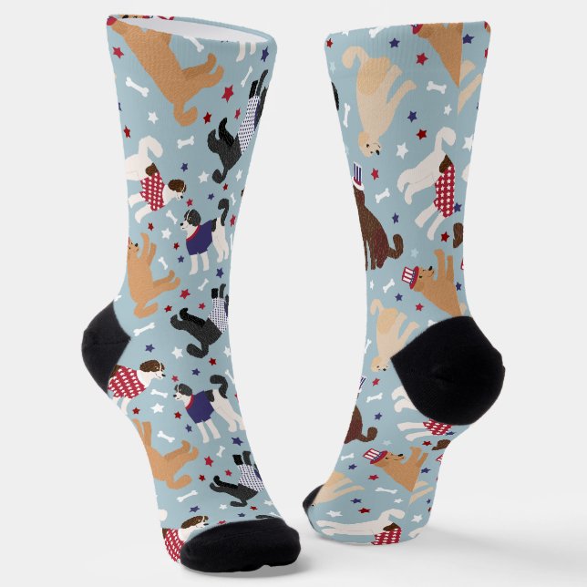 Patriotic Labradoodle / Goldendoodle Pattern Socks (Angled)