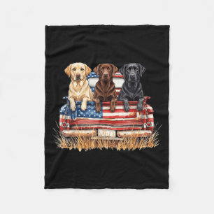 Patriotic Labrador Dog American Flag Truck 4th of Fleece Blanket