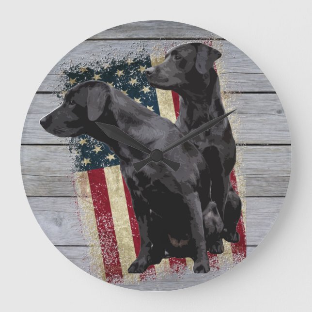 Patriotic Labrador Retriever, American Flag Large  Clock (Front)