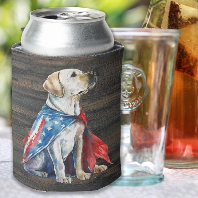 Patriotic Labrador Retriever Dog Rustic 4th July Can Cooler (Creator Uploaded)