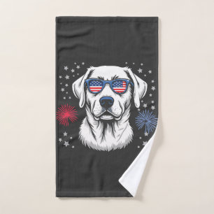 Patriotic Labrador with USA Shades Hand Towel