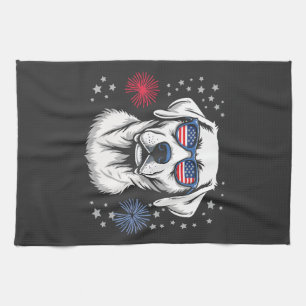 Patriotic Labrador with USA Shades Tea Towel