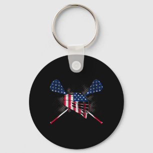 Patriotic Lacrosse Stick 4th Of July American Flag Key Ring