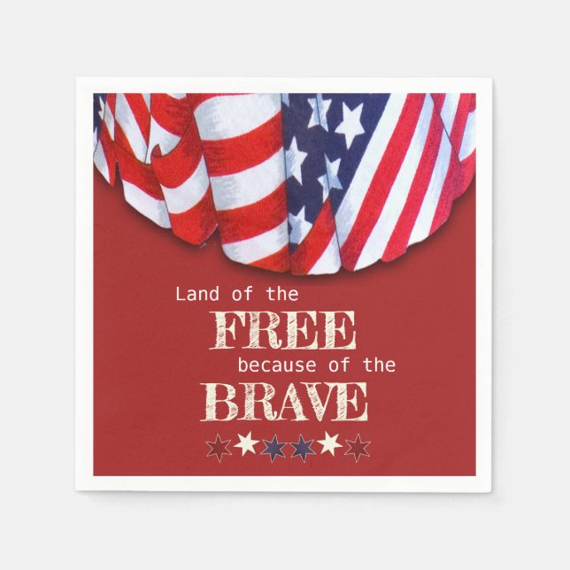 Patriotic Land of the Free Red White Blue Bunting Napkin (Front)