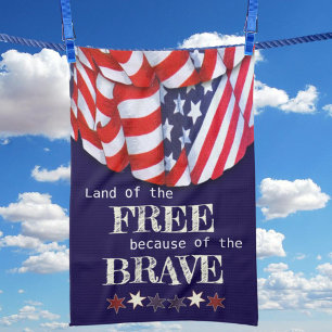 Patriotic Land of the Free Red White Blue Bunting Tea Towel